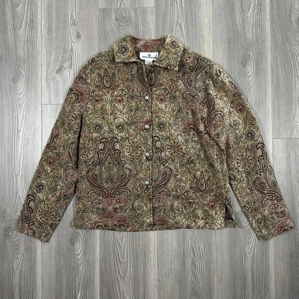 Erin London Bohemian Paisley‎ Floral Jacket Brown Women's Outerwear Fall Casual